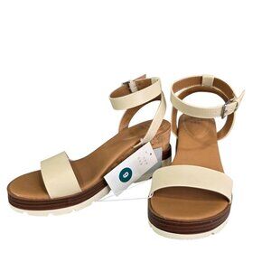 Womens A New Day Abigail Heels Tan Ankle Strap Cork Wedge Sandals Memory Size 9